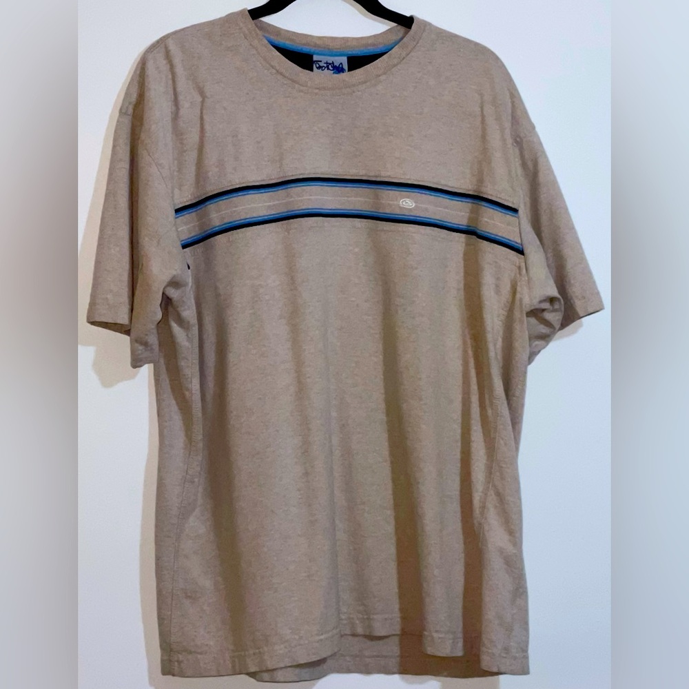 Vintage Gotcha Size XL Men’s Beige Space Dye Blue Striped Textured Shirt
